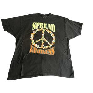Spread Kindness Graphic T-Shirt Size L/XL Peace Sign Mushrooms Unisex Gray